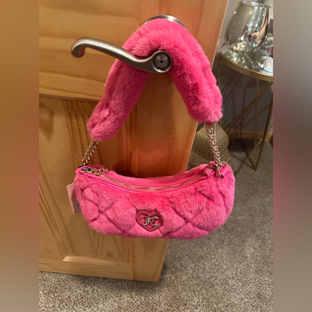 NWT Juicy Couture Hot Pink Quilted Faux Fur Bag